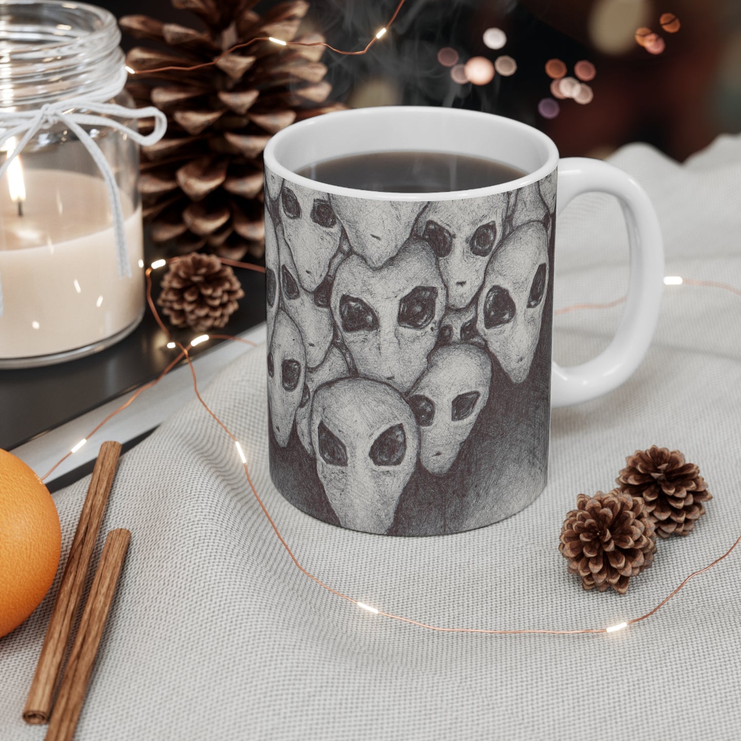 Coffee Mug: Alien Greys Hand-Drawn Art