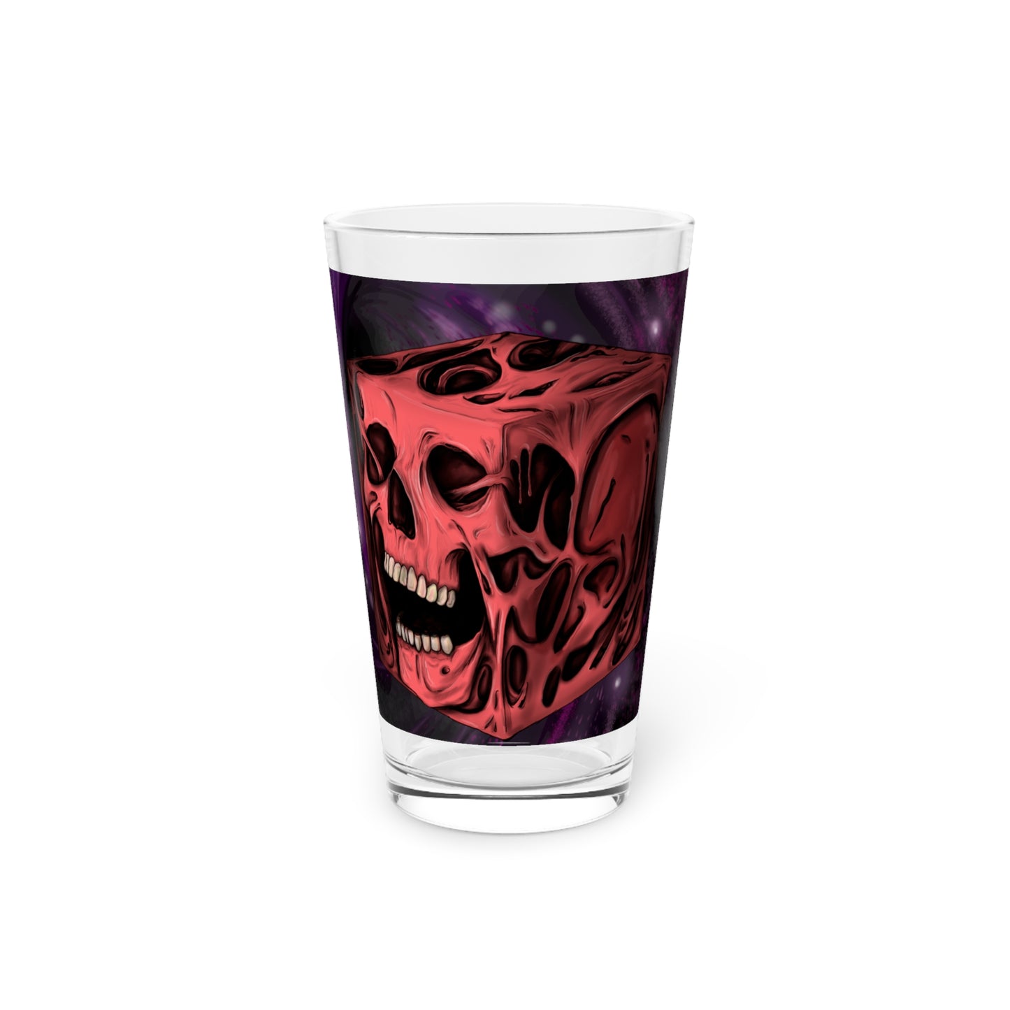 Pint Glass - Cube Skull in Outer Space Design