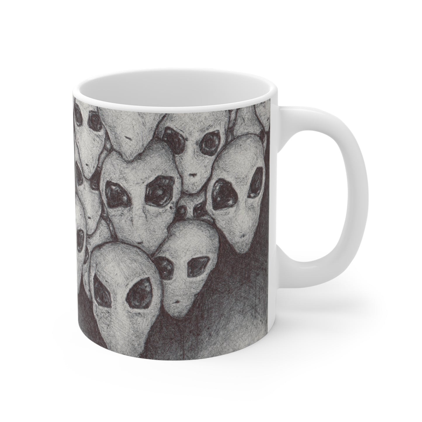 Coffee Mug: Alien Greys Hand-Drawn Art