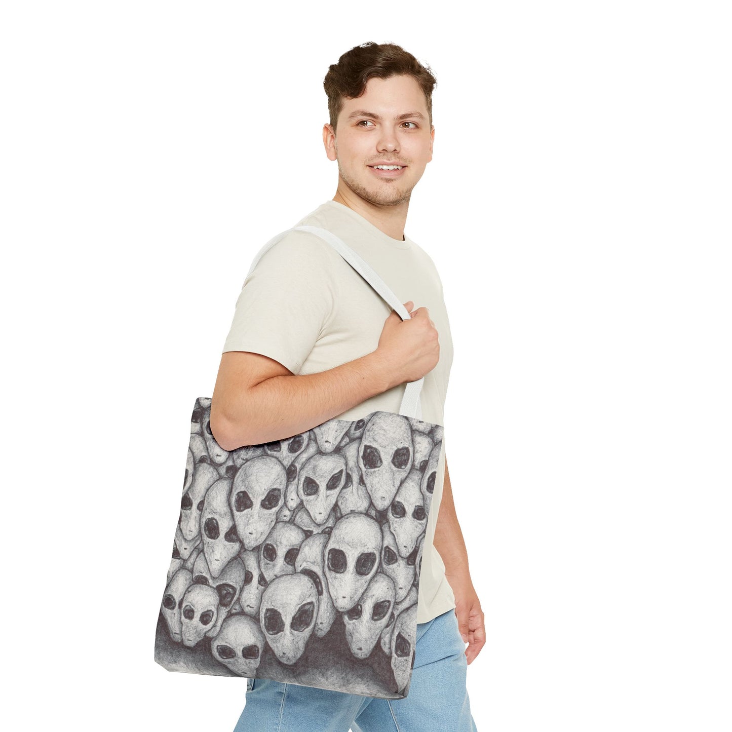 Alien Greys Ink Drawing Tote Bag