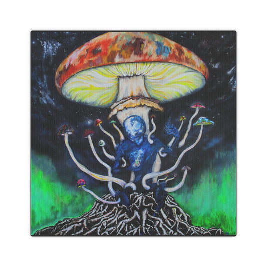 Canvas Photo Tile - Blue Entity on Roots with Mushrooms Wall Art