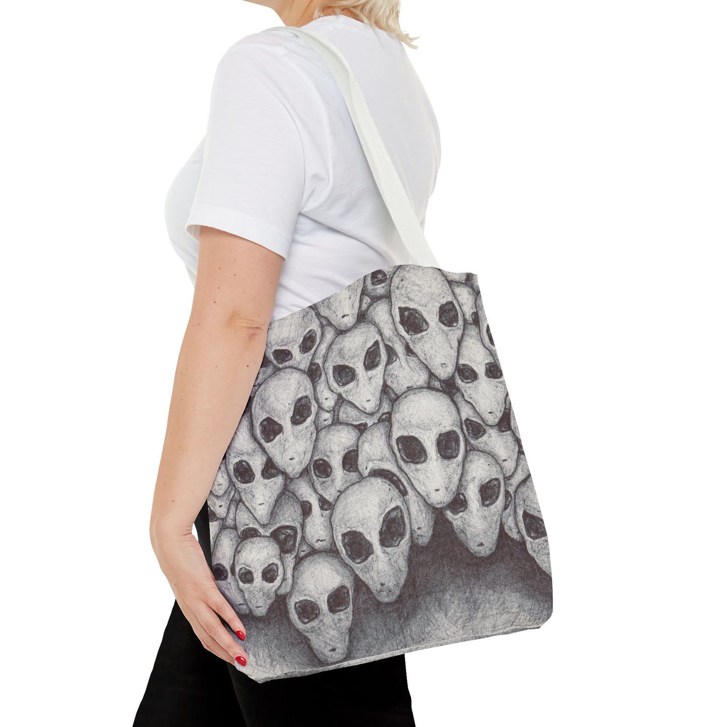 Alien Greys Ink Drawing Tote Bag