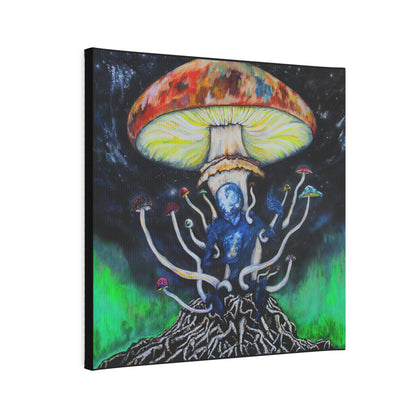 Canvas Photo Tile - Blue Entity on Roots with Mushrooms Wall Art